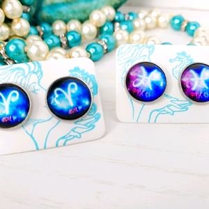 Tye-Dye Zodiac Flatback Stud Earrings